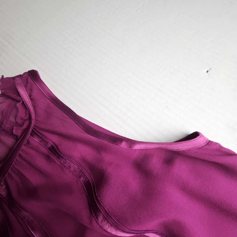 Ann Taylor Women Berry Feminine Silk Top Size 14 - Picture 4 of 12